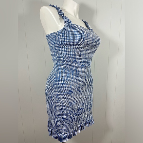 GIANNI BINI SZ XL MIA SMOCKED BLUE GINGHAM RUFFLE STRAP SLEEVELESS MINI DRESS - Picture 5 of 14